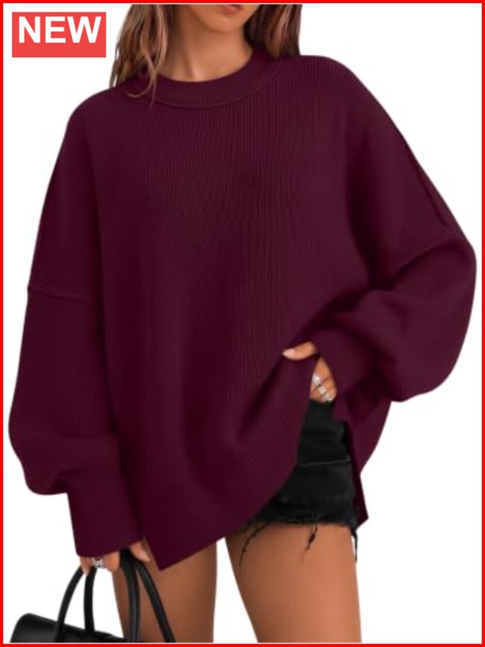 Oversized Crewneck Sweater Pullover Long Sleeve Tunic Top Fall Winter